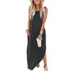 Estoque Disponível Moda Casual Vestido Feminino Solto Casual Cor Lisa Europeu e Americano Sem Mangas Longo Saia Estação Independente da Amazon