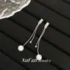 Pendientes de Borla de Perlas Tachonados con Diamantes de Lujo Ligero, Pendientes Largos Versátiles Simples Estilo Ins Que Hacen que el Rostro Parezca Más Delgado