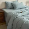 Conjunto de quatro peças em algodão 100% tingido na massa e lavado, roupa de cama 100% algodão, lençol de estilo minimalista para misturar e combinar, conjunto de três peças para dormitório 1.8