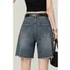 Shorts de Mezclilla Azules Vintage Rasgados para Mujer, Talla Petite, Nuevo Estilo de Verano, Cintura Alta, Corte Recto Suelto, Shorts de Pierna Ancha de Longitud Media