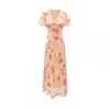 Vestido Floral de Inverno 2025 Novo Estilo Festivo com Decote em V para Mulheres, Vestido Longo com Aplicações de Renda, Elegante e Emagrecedor, Manga Curta