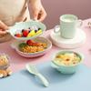 Tazón de Comida Infantil de Plástico de Trigo Estilo Japonés con Doble Asa Vajilla para Bebé Tazón de Comida para Niños de Jardín de Infancia Anticaída y Anti-quemaduras