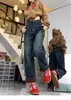 Jeans Gruesos con Forro de Felpa Talla Grande para Mujer, Nuevo Estilo Invierno 2025, Corte Holgado, Adelgazantes, de Cintura Alta, Pantalones Rectos de Pierna Ancha para Mujeres de Talla Grande