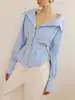 Novas Camisas Femininas Transfronteiriças, Estilo Europeu e Americano, Primavera e Outono, Design de Nicho, Blusas Camisa Listradas Versáteis de Manga Longa
