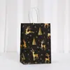 Saco de presente de Natal preto, saco de papel kraft, sacola de compras, saco para embalagem de presente, sacola de festa atacado