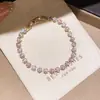 Pulsera de circón rosa cuadrado ultra brillante, moderna, exquisita, versátil, lujo ligero, sensación de alta gama, joyería para mujer