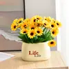 Flores Artificiais Arranjo de Flores de Simulação Arranjo de Flores de Girassol Plantas Pequenas em Vasos Buquês de Plástico Decorações para Sala de Estar Mesa de Jantar Plantas Verdes Enfeites