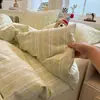 Juego de Ropa de Cama de Cuatro Piezas de Algodón Lavado a Rayas Estilo Japonés, Juego de Tres Piezas para Dormitorio, Dormitorio Individual Verano 2026 Algodón Puro 100% Algodón 4