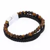 Pulseira Masculina de Couro em Aço Inoxidável Transfronteiriça Moda Europeia e Americana Versátil Pulseira Tecida à Mão Pulseira Artesanal Amazon
