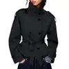 Ropa de Otoño e Invierno Nueva Transfronteriza Europea y Americana para Mujer Estilo Amazon Elegante para Viajar Cuello Alto Doble Botonadura Cinturón Trench Coat