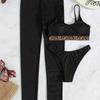 2022 AliExpress Amazon nuevo traje de baño bikini sexy europeo y americano de tres piezas con vientre descubierto, traje de baño