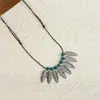 Collar Largo de Cuerda Trenzada con Cuentas de Cerámica Bohemia Coloridas y Estrella de Mar para Mujer, Estilo Étnico Retro
