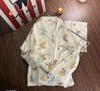 Pijama de Algodão Nuvem para Mulheres Primavera e Outono Novo Desenho Animado Fofo Calça de Manga Longa Conjunto de Roupa de Casa para Dormitório Estudantil Transfronteiriço