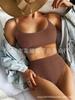Glory Swimwear Comercio Exterior Nuevo Bikini Sexy Tela de Ola Color Sólido Traje de Baño Dividido para Mujeres 2023bikini