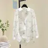 Camisa fina con protección solar estampada para mujer, transfronteriza de Amazon europea y americana, nuevo top versátil holgado de manga larga para primavera/verano