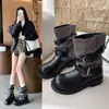 Botas western retro de suela gruesa a media pantorrilla con tacón apilado, botines plisados estilo caballero para mujer, nueva colección de invierno 2026, botines Martin para mujer