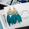 Brincos de Pena Boêmios Europeus e Americanos, Brincos de Franja Estilo Étnico Exagerado Retrô para Feriados, Acessórios de Viagem de Yunnan para Mulheres