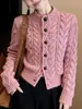 Elegante cárdigan corto de punto grueso para mujer, nuevo estilo otoño e invierno, simple, de alta gama, versátil, adecuado para figuras petite.