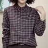 Camisa de Manga Larga con Diseño de Cuadros Retro para Mujer Estilo Nuevo Primavera y Otoño 2026 Cuello Campana Casual Versátil Top con Cuello Campana