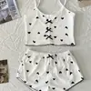 Pijama camisola de coração fino para e-commerce transfronteiriço para mulheres, conjunto de duas peças com shorts de coração e laço doce, roupa de casa