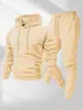 Traje deportivo casual para hombre, conjunto de dos piezas con sudadera con capucha y pantalones de chándal, estilo primavera y otoño, color liso, chaqueta de mezcla de algodón engrosada