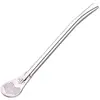 Pajita de acero inoxidable 304 con filtro para remover té de frutas de doble uso protección ambiental grado alimenticio para té de leche con cuchara al por mayor