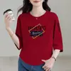 Camiseta de manga corta con cuello redondo para mujer, comercio exterior transfronterizo, estilo mamá, corte holgado, talla grande, estampado de moda, top versátil de manga tres cuartos