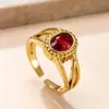 Anillo Europeo y Americano Nuevo Abierto, Estilo Palacio de Lujo Ligero, Fundido con Circonita, Anillo de Acero Inoxidable, Joyería de Mano Chapada en Oro de 18 Quilates