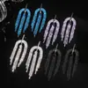 Aretes de Aguja Plateada con Borlas Semicirculares Incrustadas de Diamantes, Lujo Ligero y Sensación de Alta Gama, Aretes Versátiles Europeos y Americanos Exagerados de Tendencia de Nicho para Mujer