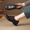 Zapatos Textiles de Piel de Oveja Entera Primavera 2025 Tacón Bajo Grueso Punta Redonda Zapatos de Cuero Genuino de Boca Profunda para Mujer