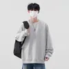 Sudadera de peso pesado de patchwork deconstruido con cuello redondo para hombre 2026, moda de otoño, informal, elegante, jersey, corte holgado, manga larga, para parejas