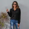 Foto Real em Estoque Outono e Inverno 2023 Novo Cruzamento Wish Blusa de Manga Longa Canelada Cor Sólida Gola Alta Botão Tricô Roupa Feminina
