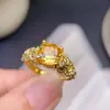 Anel de Citrino da Sorte Natural, Clássico Pedra Solta Especificações 8mm Prata Esterlina 925 Banhado com Ouro Real 18K Incrustado