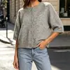 Cárdigan de lana tejido de cuello redondo, manga media, para mujer, otoño 2026, estilo europeo y americano transfronterizo, corte holgado, hombros caídos, con botones, prenda de abrigo para mujer