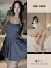 Lingerie Sexy Transfronteiriça Plus Size Seda Gelo Conjunto Uniforme Sedução Desejo Puro Camisola de Alças Entrepernas Abertas Roupa para Encontro Justa