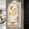 Pintura decorativa de entrada con peces Koi y luces LED, un colgante de pared luminoso con significado auspicioso para el pasillo de entrada, arte de pared decorativo suave