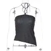 Nuevo top de moda transfronterizo de Amazon con estampado de lunares y diseño de decoración metálica, top tubular ajustado de cuello halter para mujer