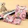 Pijama infantil com forro de fleece, espessado, estampa de desenho animado, e roupa de casa, conjunto de roupa íntima térmica para meninos e meninas