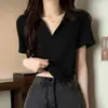 Camiseta regular de ombro plus size 122,5 kg de manga curta para mulheres, top cropped de verão com gola polo, blusa, camisa