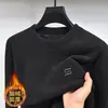 Moletom Masculino com Forro de Lã, Espessado, Pesado, Estilo Inverno, Roupa Quente de Lã Tudo-em-Um, Gola Redonda, Pulôver, Lã Alemã, Camiseta Base Masculina Solta
