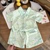 Conjunto de Camisa Floral de Manga Curta para Crianças Conjunto Casual de Verão para Meninos Conjunto de Duas Peças para Bebês Estilo Hong Kong Solto Moderno Roupa Infantil