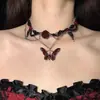 Collar Gargantilla Mariposa Rojo Oscuro Estilo Retro Gótico Punk Cadena Sexy para Clavícula Collar de Cuello de Gama Alta para Mujer