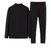 Conjunto de ropa interior térmica para hombres de mediana edad y ancianos, talla extra, cuello medio alto, corte ajustado, con forro polar añadido para mayor calidez