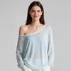 Blusa de mujer azul otoño-verano, blusa a rayas transfronteriza, estilo coreano casual con cuello diagonal, transpirable, manga larga, corte holgado, camiseta versátil