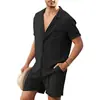 Nuevo traje de camisa de lino de manga corta para hombre, camisa de lino de verano suelta casual, cárdigan de algodón y lino, camisa, pantalones cortos
