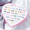 Conjunto criativo de 36 pares de brincos de letras em forma de coração para mulheres, brincos de plástico fofos com strass, orelhas europeias e americanas transfronteiriças