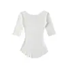 Camiseta Sexy de Estilo Puro Deseo con Cuello Cuadrado y Mangas de Máscara para Mujer, Versátil de Verano Ajustada que Ceñe la Cintura Adelgazante Top Básico de Chica Caliente