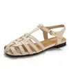 Sandálias Baotou Vazadas Francesas Nova Moda Rasteirinhas Trançadas Antiderrapantes Nicho Retro Praia Sapatos Romanos 1012-1