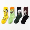 Calcetines Transfronterizos Nuevos de Moda Calcetines para Hombre Mona Lisa Personalizados Literarios Retro Pintura al Óleo Europea y Americana Estrella Algodón Calcetines para Hombre de Caña Alta