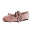 Os Sapatos Mary Jane de Veludo com Solado Macio Francês Princesa Fugitiva de Uma Tira para Mulheres Início da Primavera Sapatos de Camurça com Laço Fada